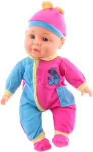 Pratende baby 30 cm in kleurrijke outfit