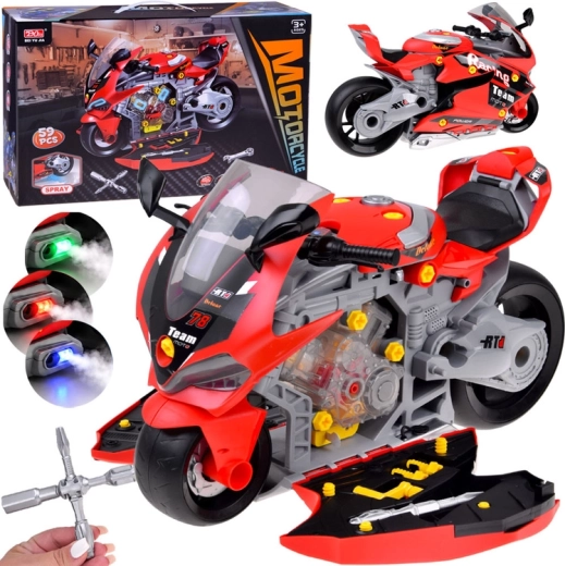 Montage-racemotor voor kinderen met licht, geluid en mist, 59 onderdelen