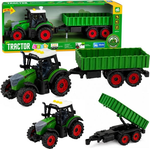 Kinderboerderijtractor met aanhanger, frictieaandrijving, licht en geluid 35 cm