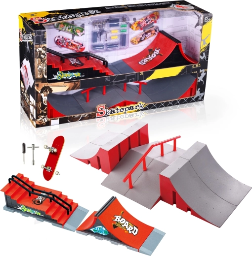 Fingerboard skatepark set XL met trap, leuning en 2 fingerboards