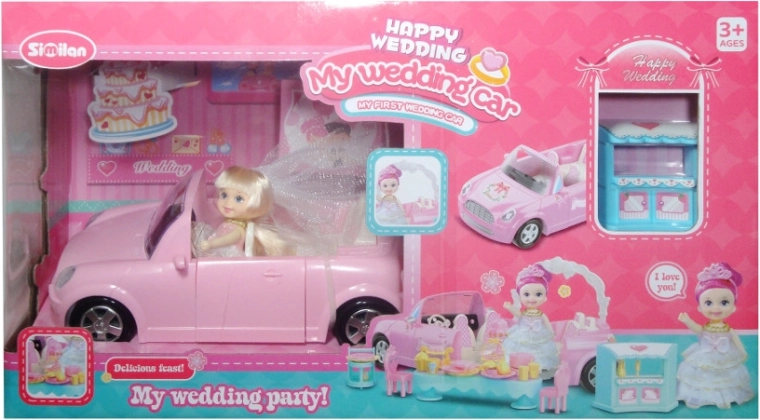 Auto met pop en bruiloftaccessoires - 1 stuk