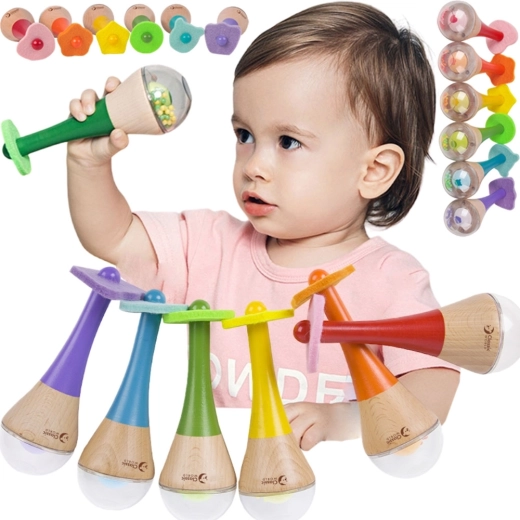 Houten rammelaar en maracas 2-in-1 Classic World - 1 stuk