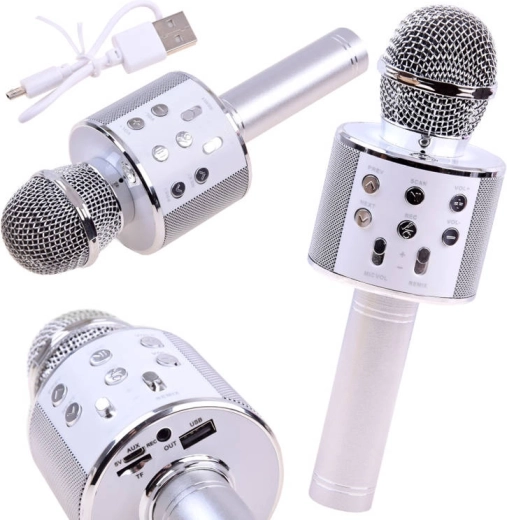 Bluetooth draadloze karaoke microfoon met ingebouwde luidspreker – zilver