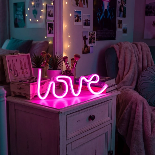 Roze neon-LED-lamp Love