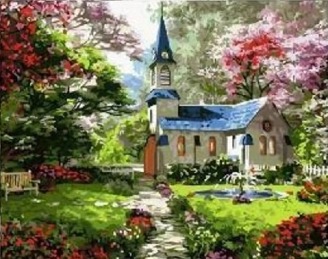 Norimpex diamant schilderen kerk in de lentetuin 30 × 40 cm