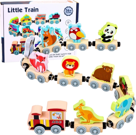 Houten magnetische trein met dieren – locomotief en wagons