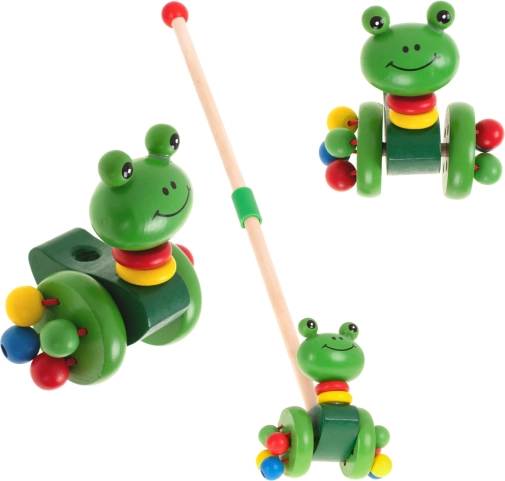 Houten duwkikker op stok