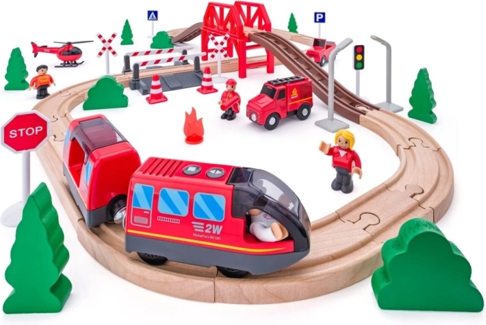 Houten brandweer-treinbaan 60-delig