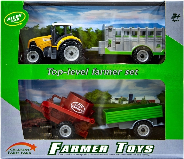 Oranje tractor met verwisselbare aanhangers