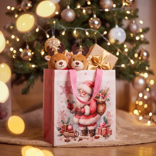 Kerstcadeautasjes van vliesstof, 23 × 22 × 11 cm, 12 stuks