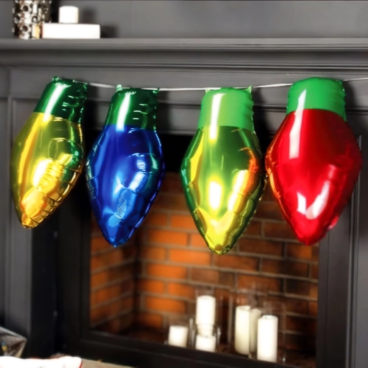 Kerstballonnen van folie in de vorm van klassieke gloeilampen, 26 × 43 cm, 4 stuks