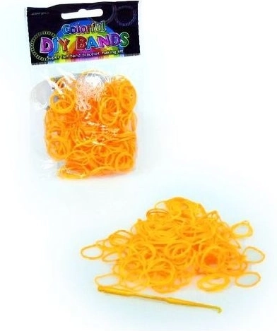 Set van 250 oranje elastiekjes voor het vlechten van armbandjes met haaknaald en sluiting