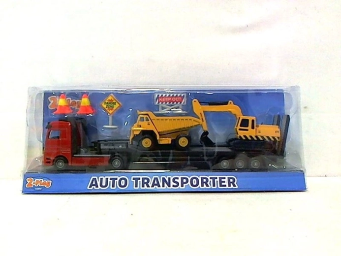 Autotransporter met twee bouwvoertuigen