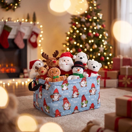 Opvouwbare canvas opbergmand met kerstmotief - 1 stuk