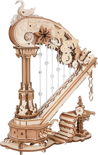 Robotime 3D mechanische houten 3D-puzzel met speeldoos – magische harp