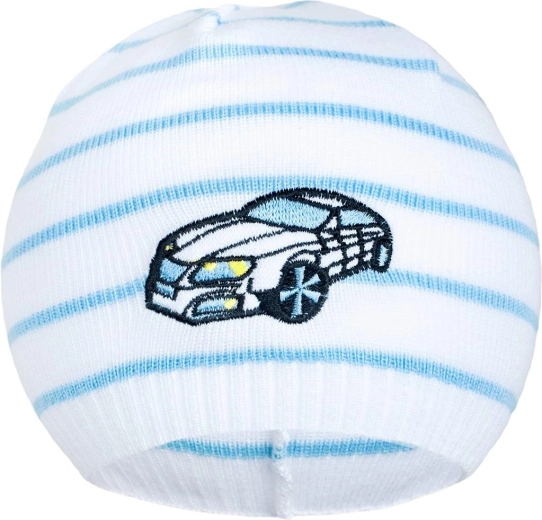 Voorjaarsmuts New Baby met autootje wit-blauw 104 (3–4 jaar)