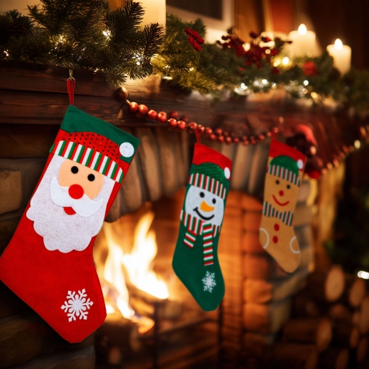 Kersttextielen kerstsok 42 × 24,5 cm, verschillende motieven - 1 stuk