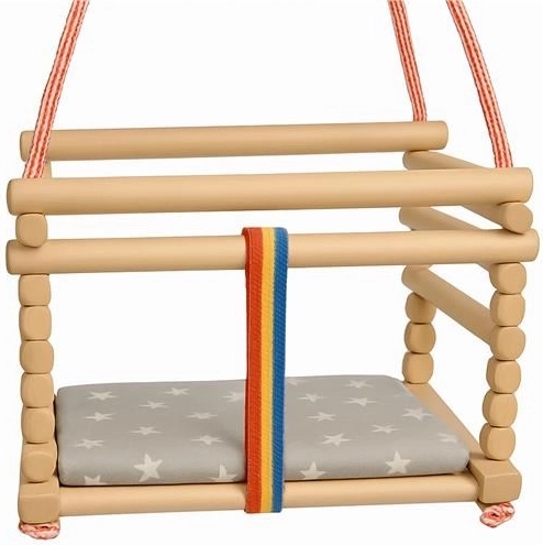 Baby Mix kinder schommel van beukenhout, naturel, met kussen