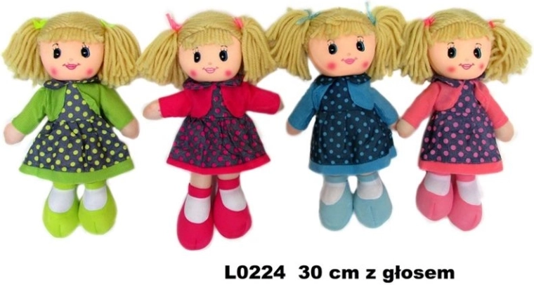 Pluchen pop met stem 30 cm (mix van 4 varianten)