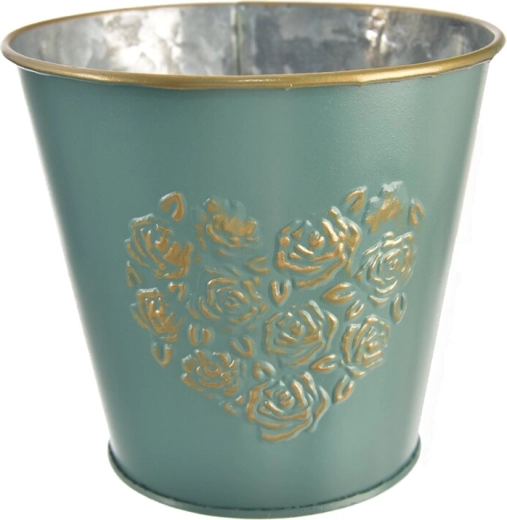 Decoratieve metalen bloempot in hartvorm groen-goud 14 × 14 × 15 cm