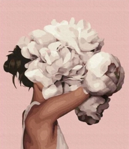 Norimpex schilderen op nummer Vrouw met witte bloemen 40 × 50 cm