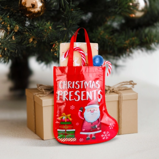 Kerstcadeautas in de vorm van een sinterklaaslaars, 33 cm, rood