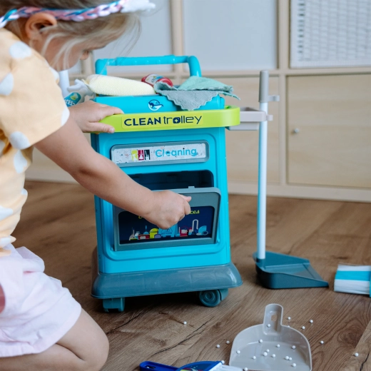 Kar vol schoonmaakaccessoires