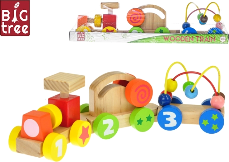 Houten trek-trein met wagonnetjes 33 cm – educatief speelgoed voor kinderen vanaf 12 maanden
