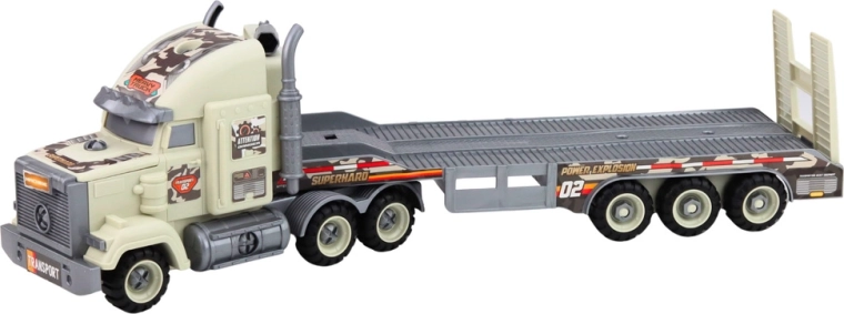 Grote trekker met oplegger voor transport van materieel