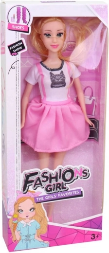 Fashionpop 29 cm in roze zomerjurkje met kattenprint