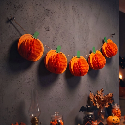 Halloween papieren slinger met pompoenlampionnen 2 m