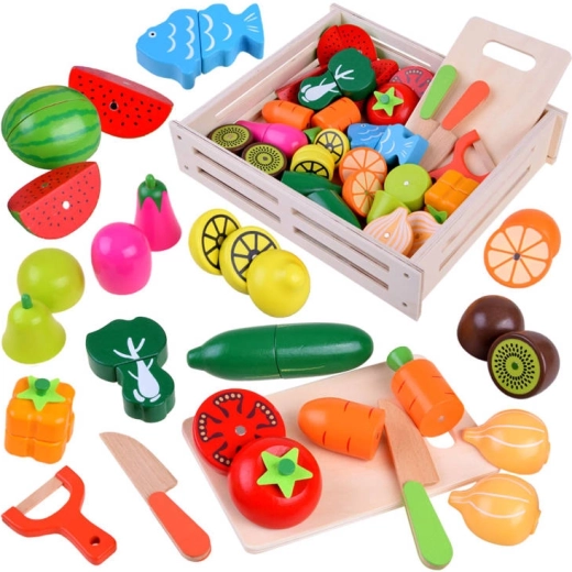 Houten set fruit en groenten om te snijden voor kinderen
