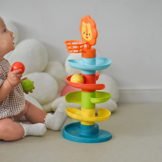 Mandje met leeuwtje om te leren mikken