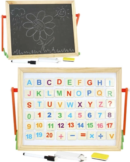 Houten dubbelzijdig bord 2-in-1 met krijt en magnetische kaartjes