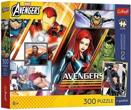 Puzzel Trefl Marvel Avengers – teamkracht, 300 stukjes + poster
