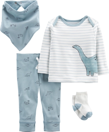 Carter's 4-delige set voor jongens Blue Dino – shirt met lange mouwen, joggingbroek, sokken en slabbetje