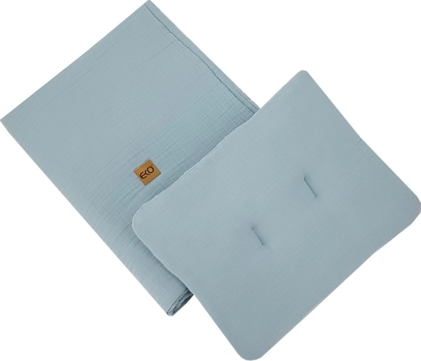 Eko mousseline beddengoedset blue (kussen 30 × 40 cm, dekentje 75 × 100 cm)