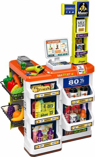 Realistische kassa en schap zoals in de winkel