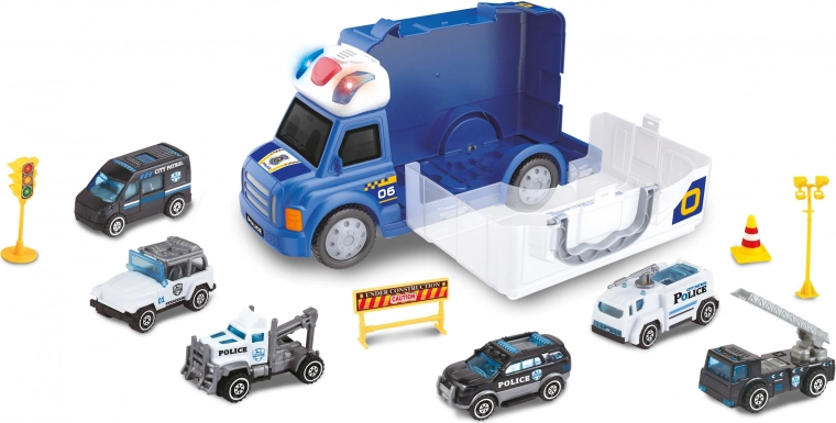 Politieauto met effecten en 6 kleine auto’s