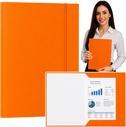 Gelakte kartonnen map met elastiek A4, oranje (300 g/m²) - 1 stuk
