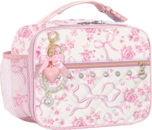Kinder-lunchtas thermotas blauwe rozen met sleutelhanger - 1 stuk