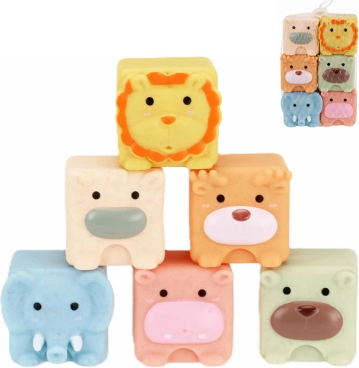 Zachte piepende sensorische blokjes voor in bad (dieren) – set van 6 stuks