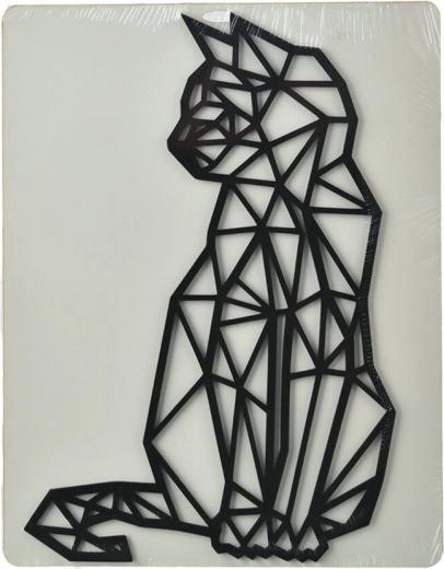 Wanddecoratie Kat – geometrisch silhouet, zwart, hout 24 × 36 cm