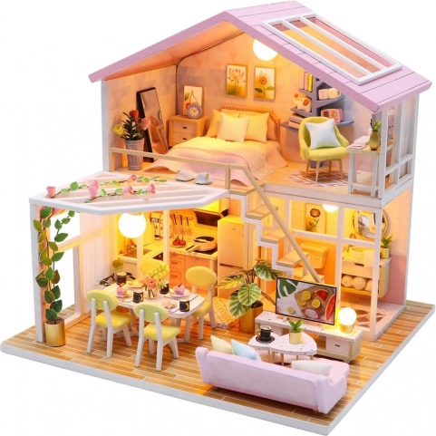 Miniatuurhuisje Huis van rustige momenten met LED-verlichting