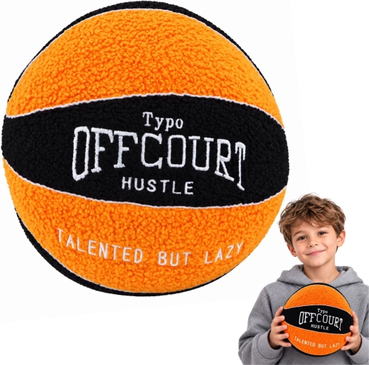 Pluchen basketbal oranje-zwart 23 cm