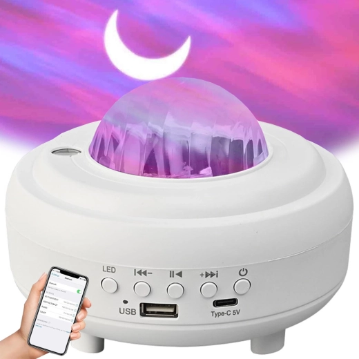 LED nachtprojector sterrenhemel met aurora en Bluetooth‑speaker