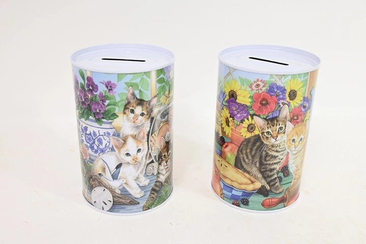 Metalen spaarpot met kittenmotief