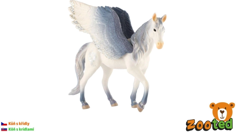 Zooted wit-grijze gevleugelde paardenfiguur Pegasus 14 cm