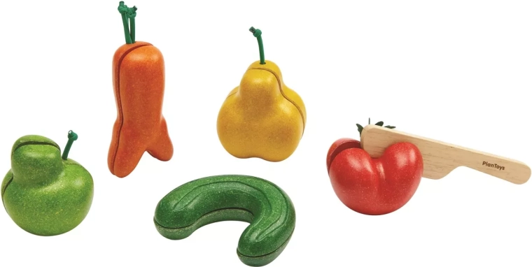 PlanToys krom fruit en groenten – snijset