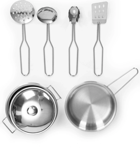 Zeven metalen keukenaccessoires